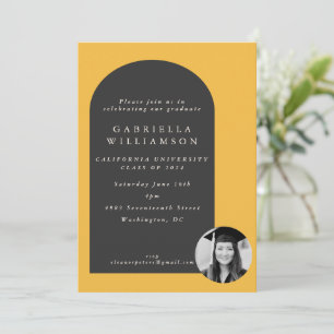 Modern Arch Yellow Grad Photo Graduation Party Invitation