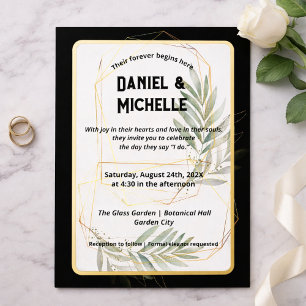 Modern Arched Black Gold Wedding Botanical Theme