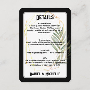 Modern Arched Black Gold Wedding Botanical Theme Enclosure Card