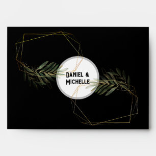 Modern Arched Black Gold Wedding Botanical Theme Envelope