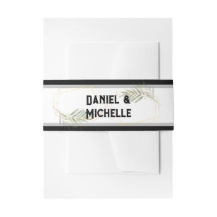 Modern Arched Black Gold Wedding Botanical Theme Invitation Belly Band