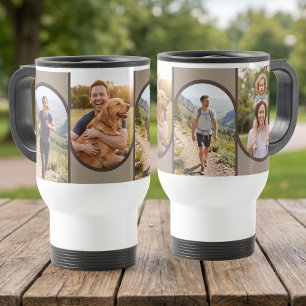Modern Arched Family 4 Photo Collage Grid Brown Travel Mug