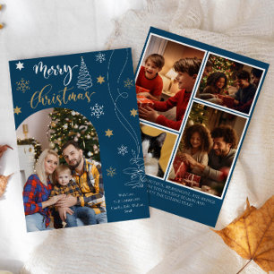Modern Arched Merry Christmas 5 Photo Collage Holiday Card