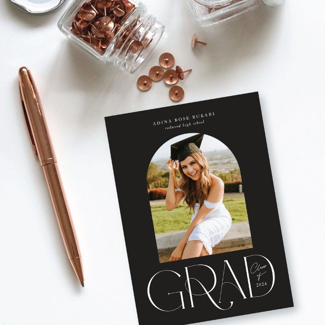 Modern Arched Photo Black Graduation Announcement  (Creator Uploaded)