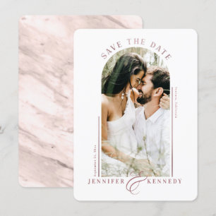 Modern Arched Photo Frame Dusty Rose Marble Back Save The Date