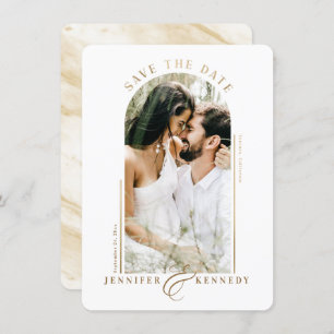 Modern Arched Photo Frame Gold Marble Back Save The Date