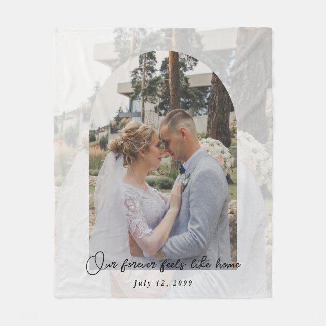Modern Arched Wedding Photo Personalised Keepsake Fleece Blanket (Front)