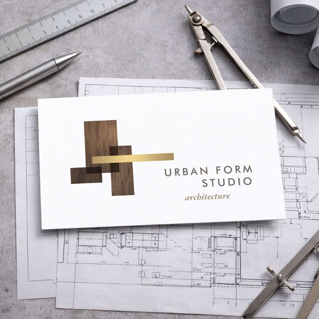 Modern Architect Wood Logo Business Card (Creator Uploaded)
