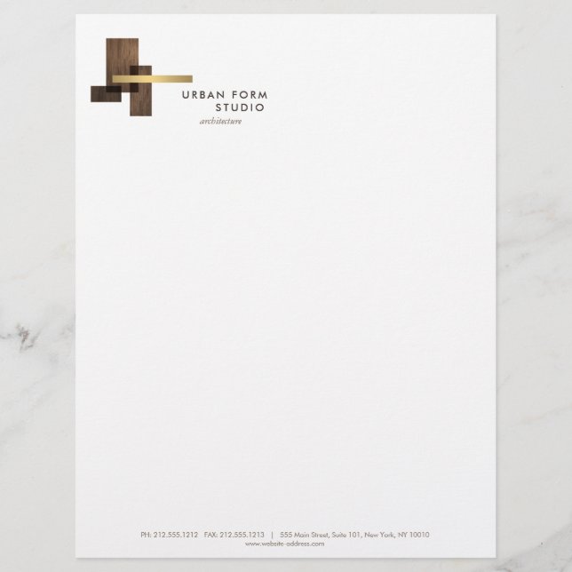 Modern Architect Wood Logo Custom Letterhead (Front)