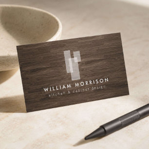 Modern Architectural Blocks Logo II on Dark Wood Business Card