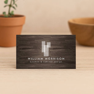Modern Architectural Blocks Logo II on Dark Wood Business Card