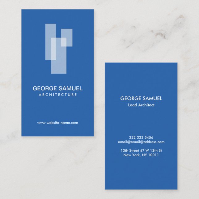 Modern Architectural Blocks Logo White/Blue Business Card (Front/Back)