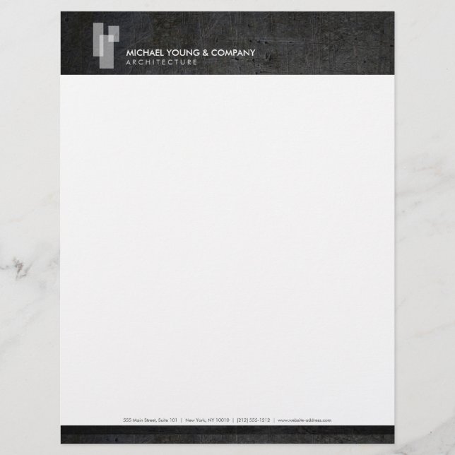 Modern Architectural Blocks Logo White/Dark Metal Personalised Letterhead (Front)