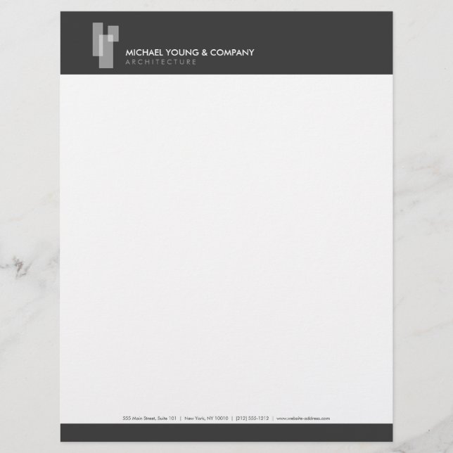 Modern Architectural Blocks Logo White/Grey Custom Letterhead (Front)