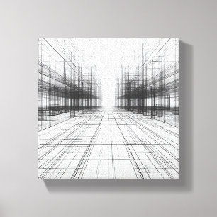 Modern Architectural Wireframe Art - Abstract 3D  Canvas Print