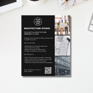 Modern Architecture Business Photo Logo QR Black Flyer