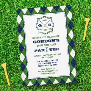 Modern Argyle Pattern Golf Any Age Birthday Invitation