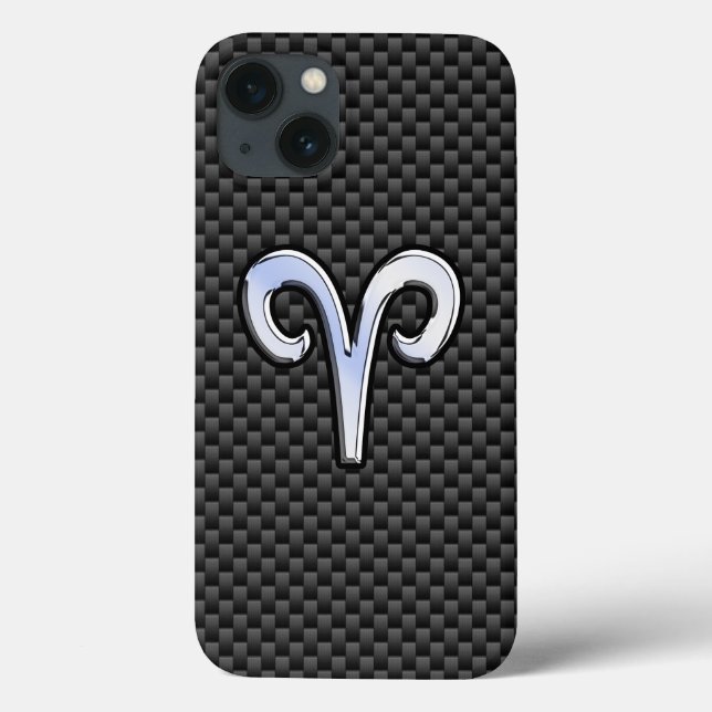 Modern Aries Sign on Charcoal Carbon Fiber Print Case-Mate iPhone Case (Back)