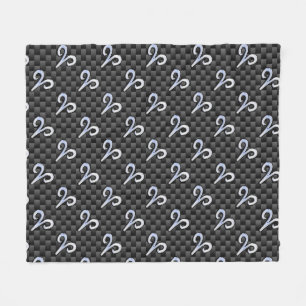 Modern Aries Sign on Charcoal Carbon Fibre Print Fleece Blanket