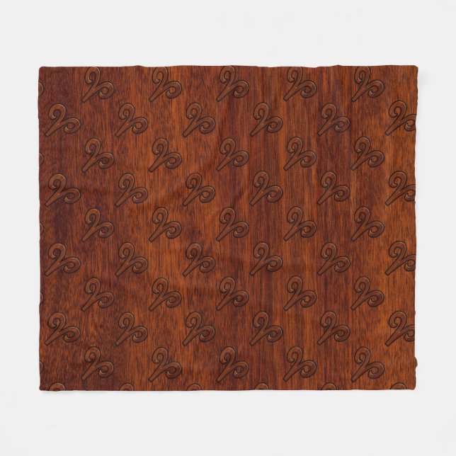 Modern Aries Zodiac Symbol in Mahogany like print Fleece Blanket (Front (Horizontal))