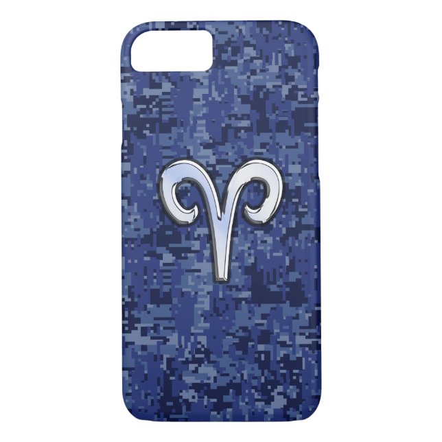 Modern Aries Zodiac Symbol Navy Blue Digital Camo Case-Mate iPhone Case (Back)