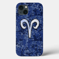 Modern Aries Zodiac Symbol Navy Blue Digital Camo