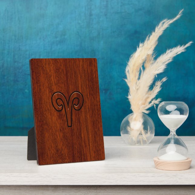 Modern Aries Zodiac Symbol on Mahogany like print Plaque (Side)