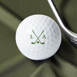 Modern Army-Green Golfer Initials Clubs & Ball