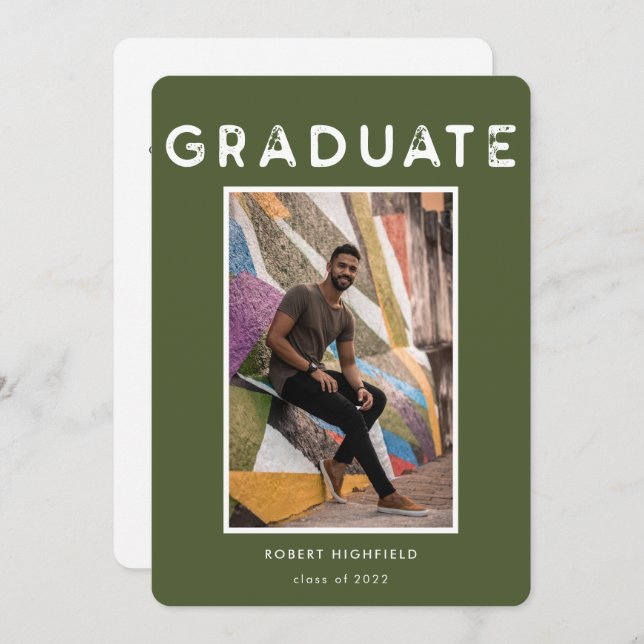 Modern Army Green Typography Photo 2022 Graduation Invitation (Front/Back)