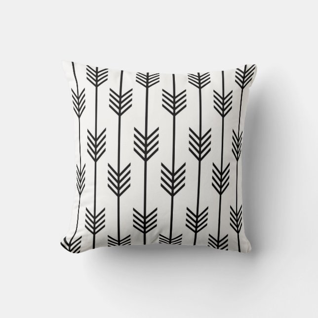 Modern Arrow Fletching Pattern Black and White Cushion (Front)