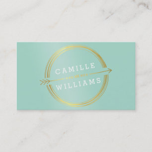 MODERN ARROW LOGO gold foil rustic hand drawn mint Business Card