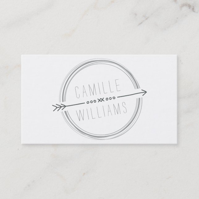 MODERN ARROW LOGO grey cool rustic hand drawn Business Card (Front)