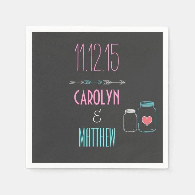 Modern Arrows | Masonjar Grey Wedding Napkins (Front)
