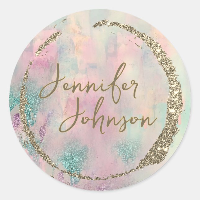 Modern Art Abstract  Paint Watercolor Artist  Classic Round Sticker (Front)