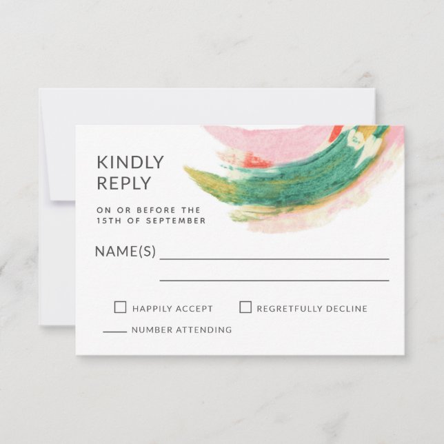 Modern Art Abstract Painted Strokes Wedding RSVP Card (Front)