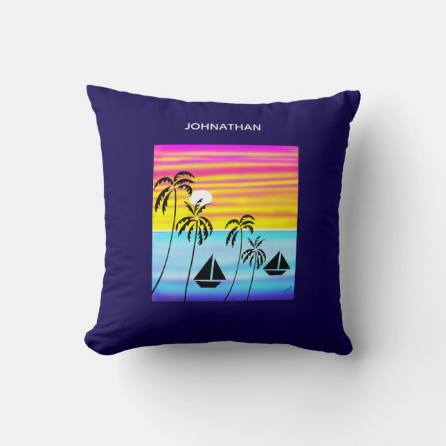 Modern Art Awesome Tropical Sunset Sailing Cushion (Front)