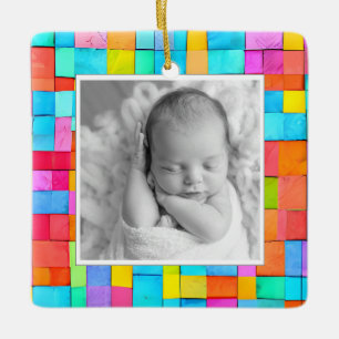 Modern Art Baby Birth Announcement Colourful PHOTO Ceramic Ornament