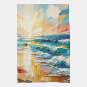 Modern Art Beach Sunset Art Design Tea Towel
