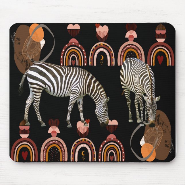 Modern Art Boho Bohemian Animals Rainbows Zebras  Mouse Pad (Front)