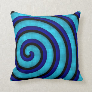 Modern art bold blue spiral contemporary design cushion