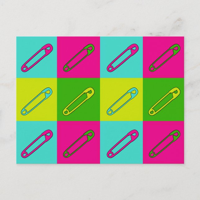 Modern art bright safety pins design postcard (Front)