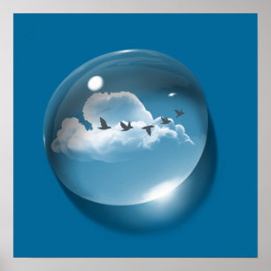 Modern Art Cloudscape Waterdrop Blue Minimal Poster