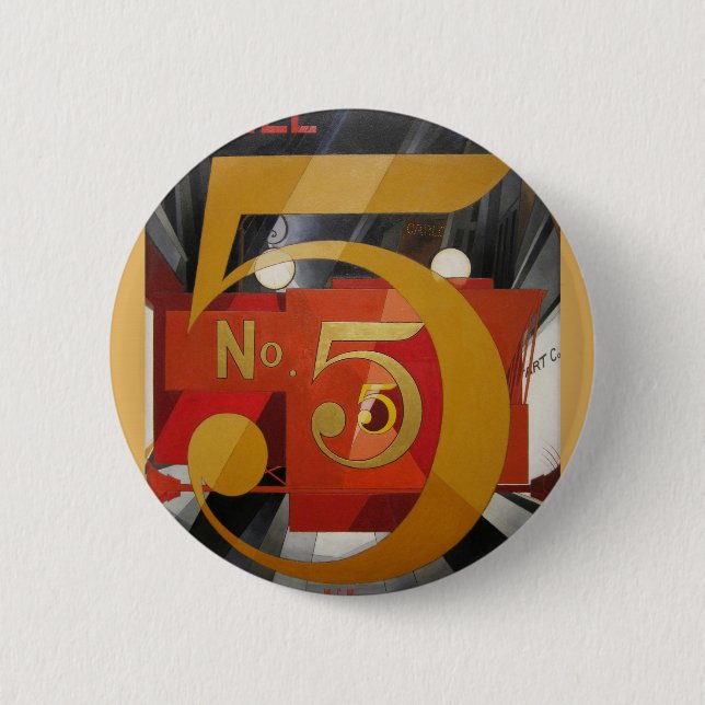 Modern Art Cubist Demuth Figure 5 in Gold 6 Cm Round Badge (Front)