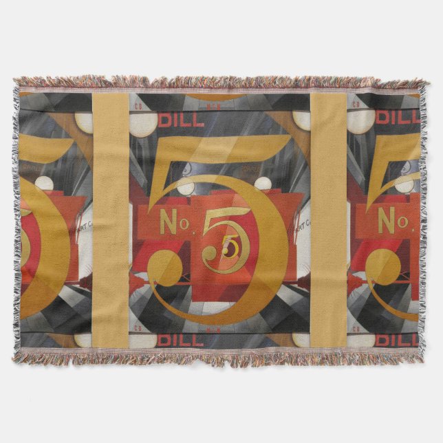 Modern Art Cubist Demuth Figure 5 in Gold Throw Blanket (Front)