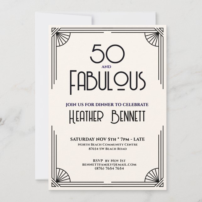 Modern Art Deco 50 and Fabulous Birthday  Invitation (Front)