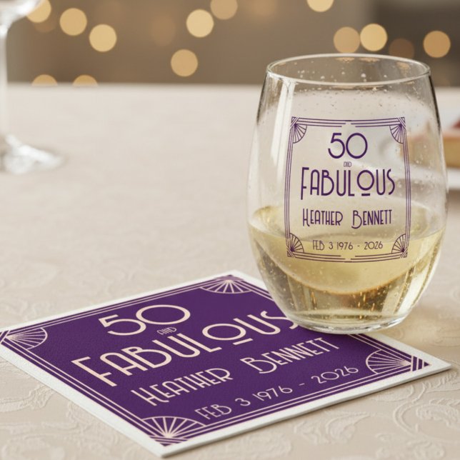 Modern Art Deco 50 and Fabulous Birthday Napkin (Creator Uploaded)