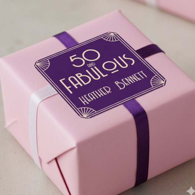 Modern Art Deco 50 and Fabulous Birthday Square Sticker (Creator Uploaded)