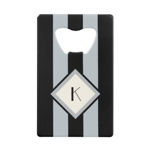 Modern Art Deco Black and Silver Stripes Monogram