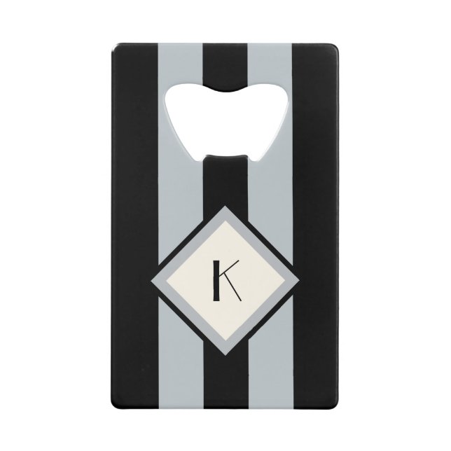 Modern Art Deco Black and Silver Stripes Monogram (Front)