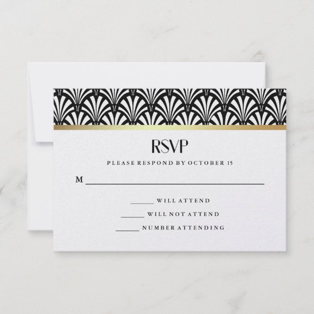 Modern Art Deco | Black and White Wedding RSVP Card (Front)